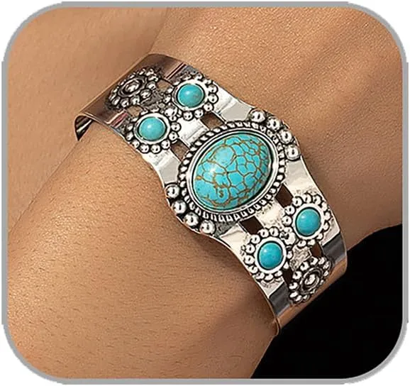 Western Turquoise Bracelets for Women Vintage Chunky Cuff Bracelet Turquoise Country Bracelets Adjustable Boho Cuff Bracelet Western Country Costume Jewelry Accessories