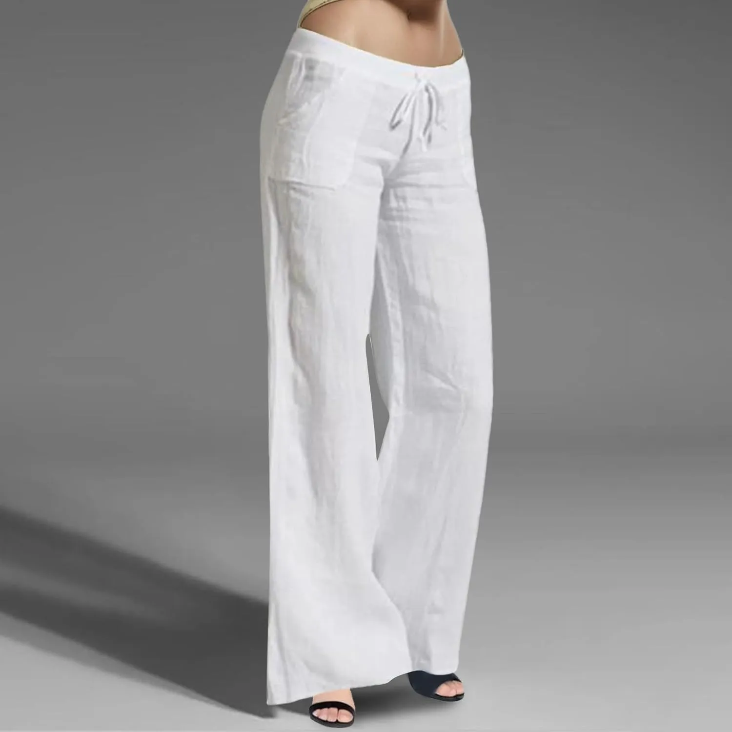 Wide Leg Pants for Woman Summer Linen Flowy Pants Preppy Aesthetics Pants Drawstring High Waisted Palazzo Pants with Pockets