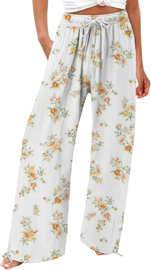Wide Leg Pants for Women Womens Cotton Casual Loose Pants Comfy Work Pants with Pockets High Waisted Palazzo Pants