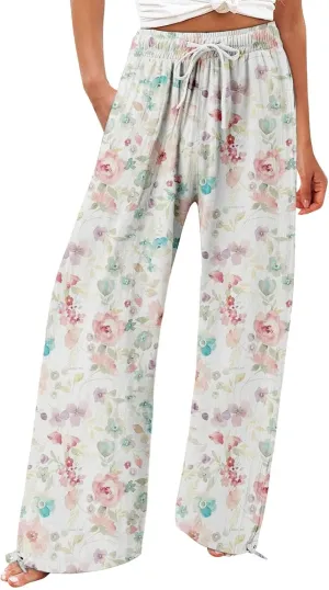 Wide Leg Pants for Women Womens Cotton Casual Loose Pants Comfy Work Pants with Pockets High Waisted Palazzo Pants