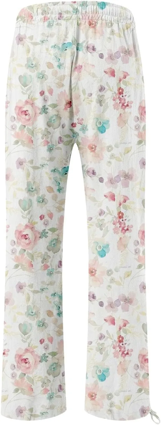 Wide Leg Pants for Women Womens Cotton Casual Loose Pants Comfy Work Pants with Pockets High Waisted Palazzo Pants