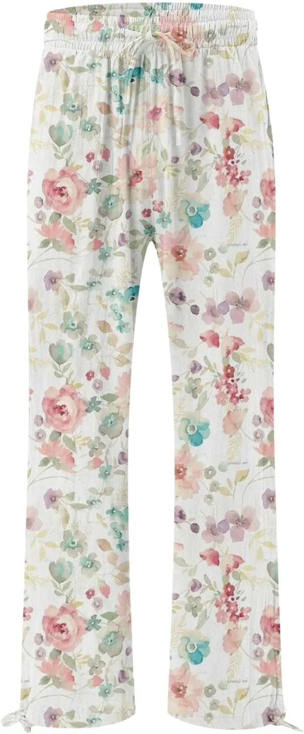 Wide Leg Pants for Women Womens Cotton Casual Loose Pants Comfy Work Pants with Pockets High Waisted Palazzo Pants