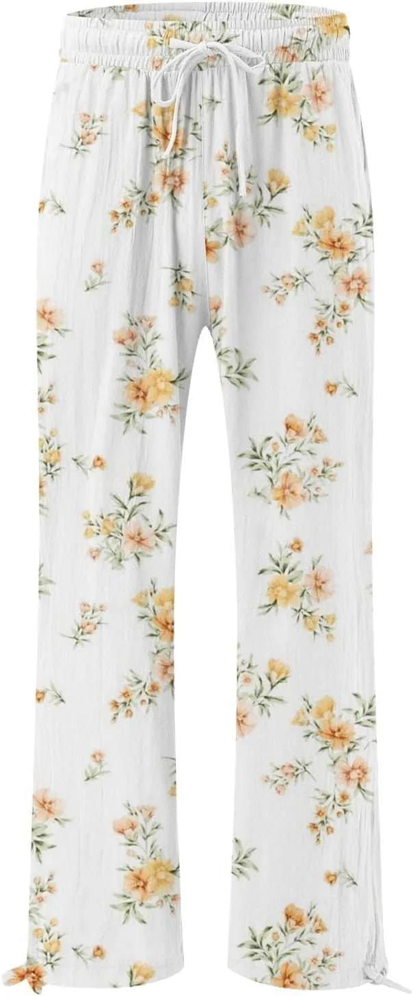 Wide Leg Pants for Women Womens Cotton Casual Loose Pants Comfy Work Pants with Pockets High Waisted Palazzo Pants