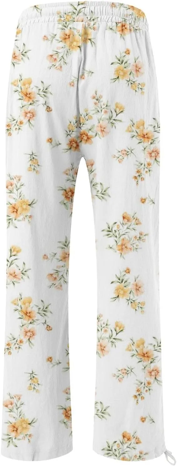 Wide Leg Pants for Women Womens Cotton Casual Loose Pants Comfy Work Pants with Pockets High Waisted Palazzo Pants