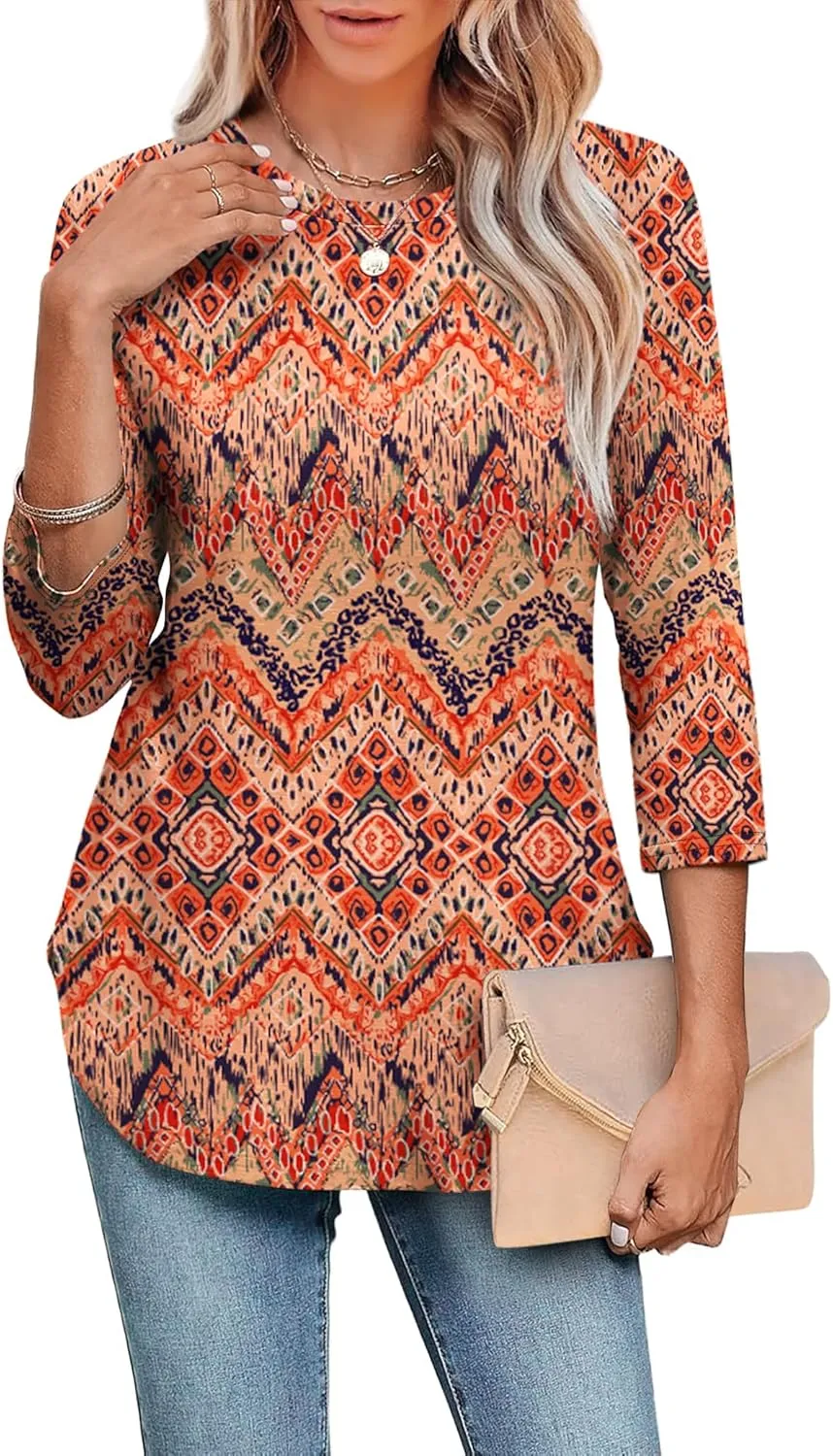 WIHOLL 3/4 Length Sleeve Womens Tops Summer Basic Business Casual Blouses 2025 Fashion