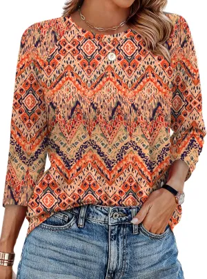 WIHOLL 3/4 Length Sleeve Womens Tops Summer Basic Business Casual Blouses 2025 Fashion