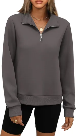 WIHOLL Women's Half Zip Sweatshirts Cropped Slim Fit Long Sleeve Pullover Soft Quarter Zipper Hoodies Fall Outfits 2024