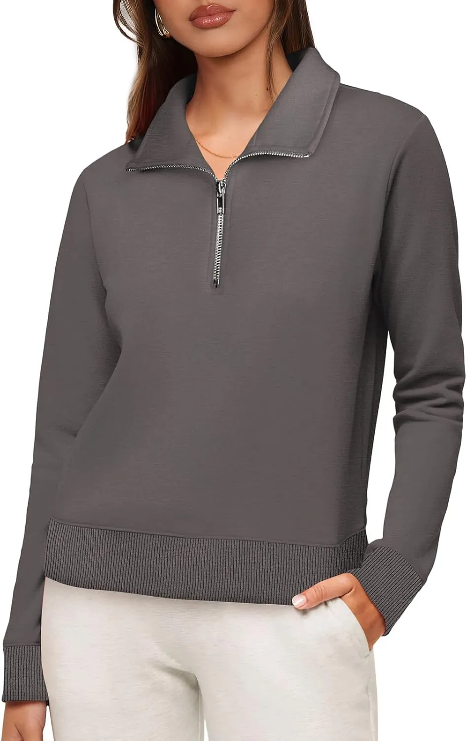 WIHOLL Women's Half Zip Sweatshirts Cropped Slim Fit Long Sleeve Pullover Soft Quarter Zipper Hoodies Fall Outfits 2024