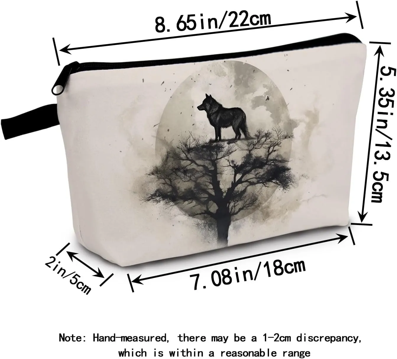 Wolf & Tree Cosmetic Bag Nature-Inspired Printed Travel Organizer for Women Adults Mysterious Gift with Forest Art Birthday Gift for Sister Friend