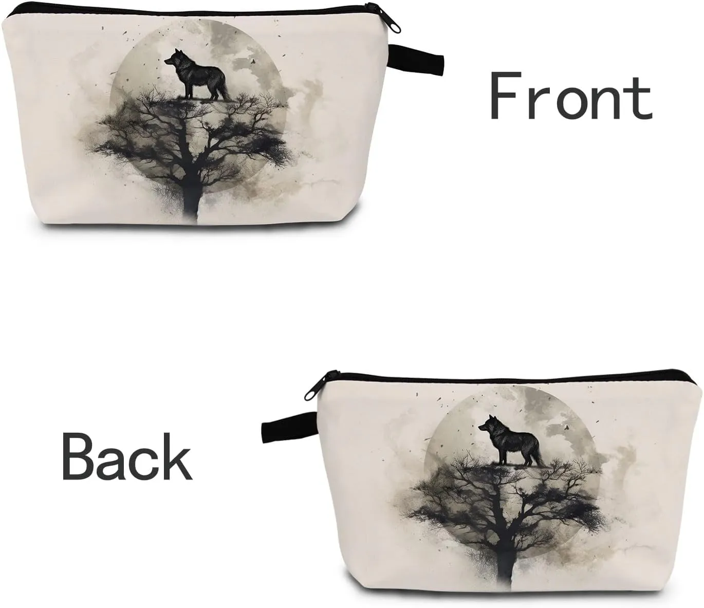 Wolf & Tree Cosmetic Bag Nature-Inspired Printed Travel Organizer for Women Adults Mysterious Gift with Forest Art Birthday Gift for Sister Friend