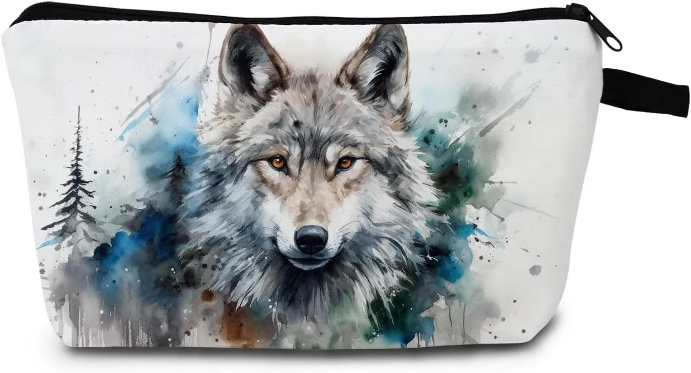 Wolf Makeup Bag for Women Travel Cosmetic Organizer Bag Teacher Appreciation Gifts Small Zipper Toiletry Bag