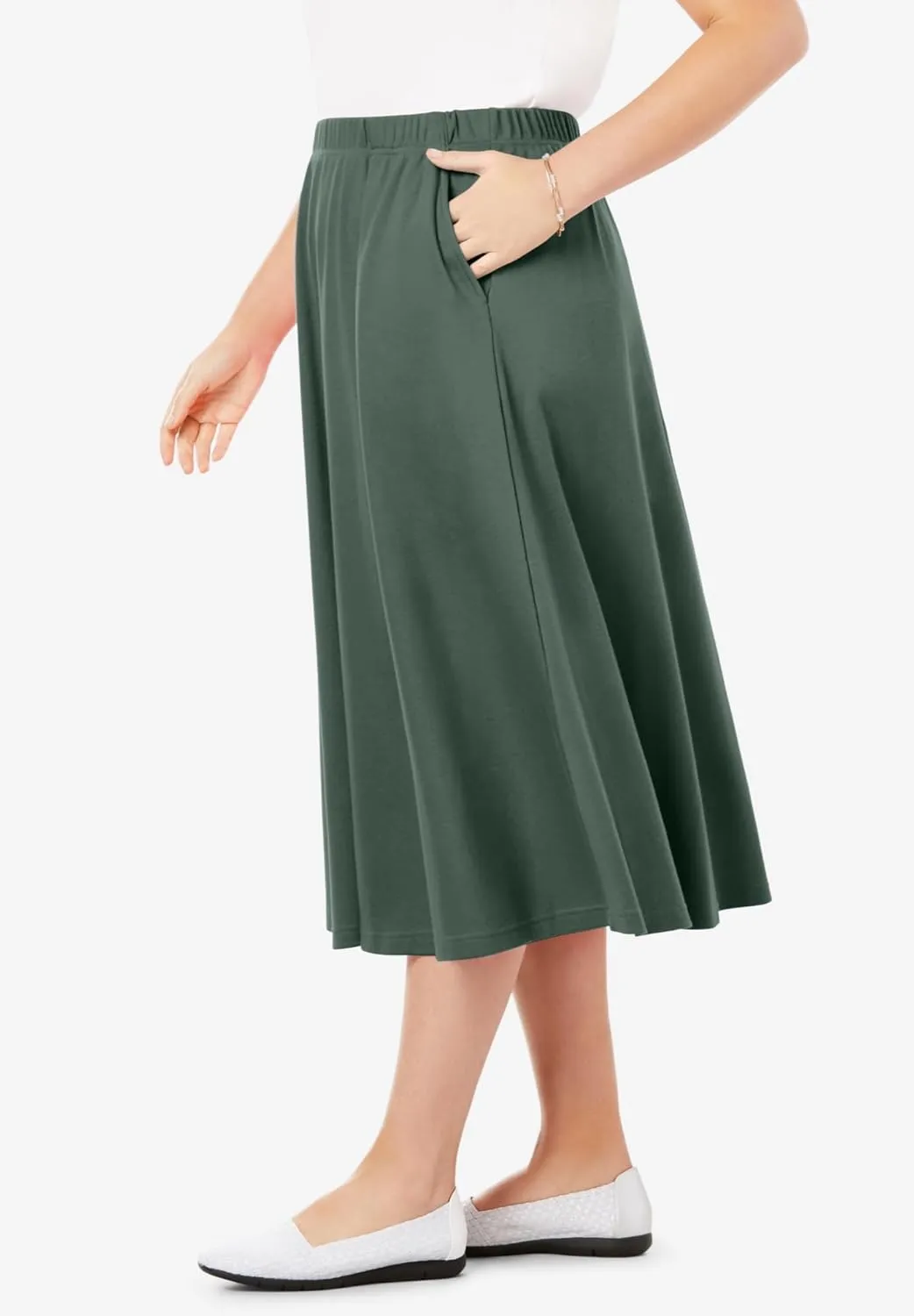 Woman Within Women's Plus Size Petite 7-Day Knit A-Line Skirt