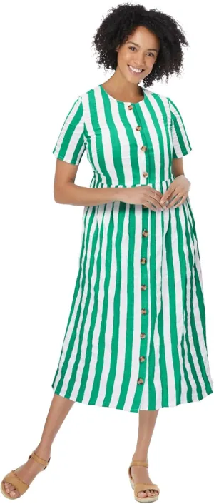 Woman Within Women's Plus Size Short-Sleeve Seersucker Dress