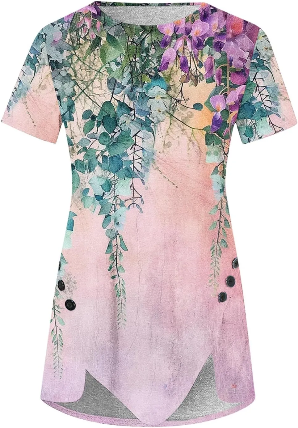 Women 2024 Short Sleeve Summer Shirts Floral Print Fitted Causal Tshirts Boho Blouses Tunics Dressy Trendy Clothes