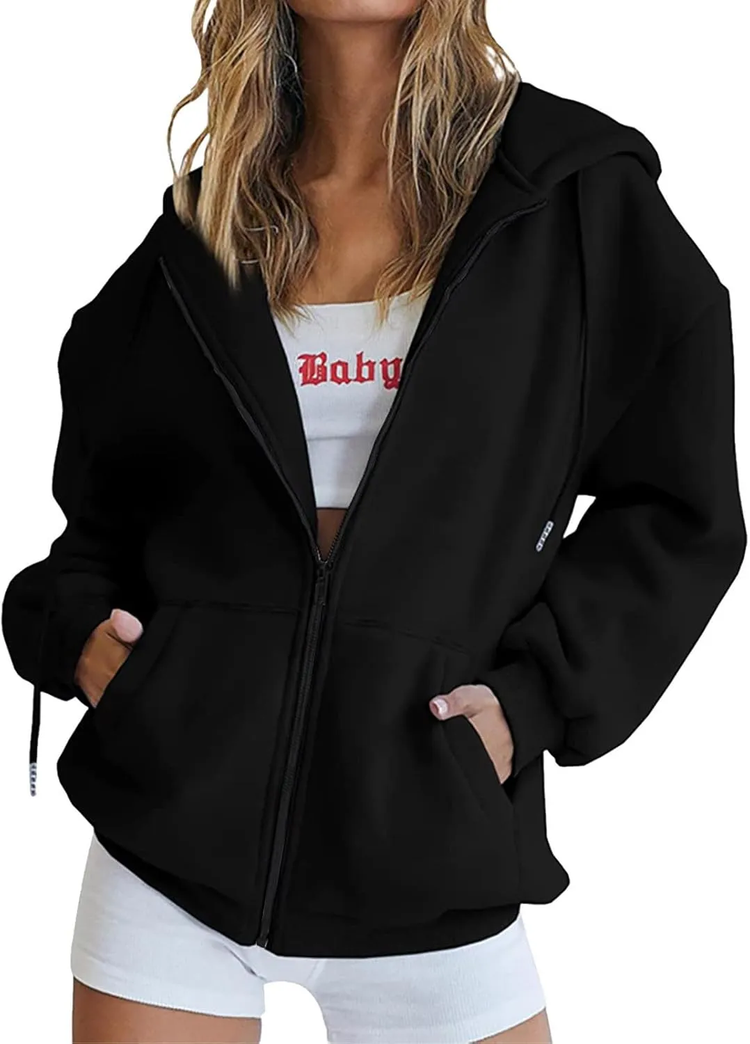 Women 2024 Zip Up Oversized Sweatshirt Long Sleeve Jackets Comfort Casual Sweaters Y2K Trendy Fall Fashion Clothes
