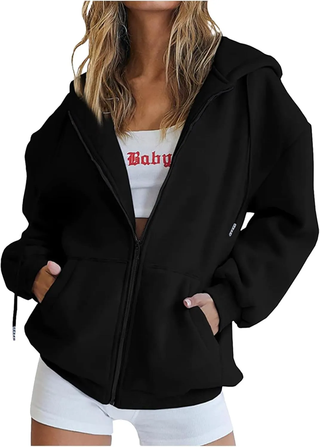 Women 2024 Zip Up Oversized Sweatshirt Long Sleeve Jackets Comfort Casual Sweaters Y2K Trendy Fall Fashion Clothes