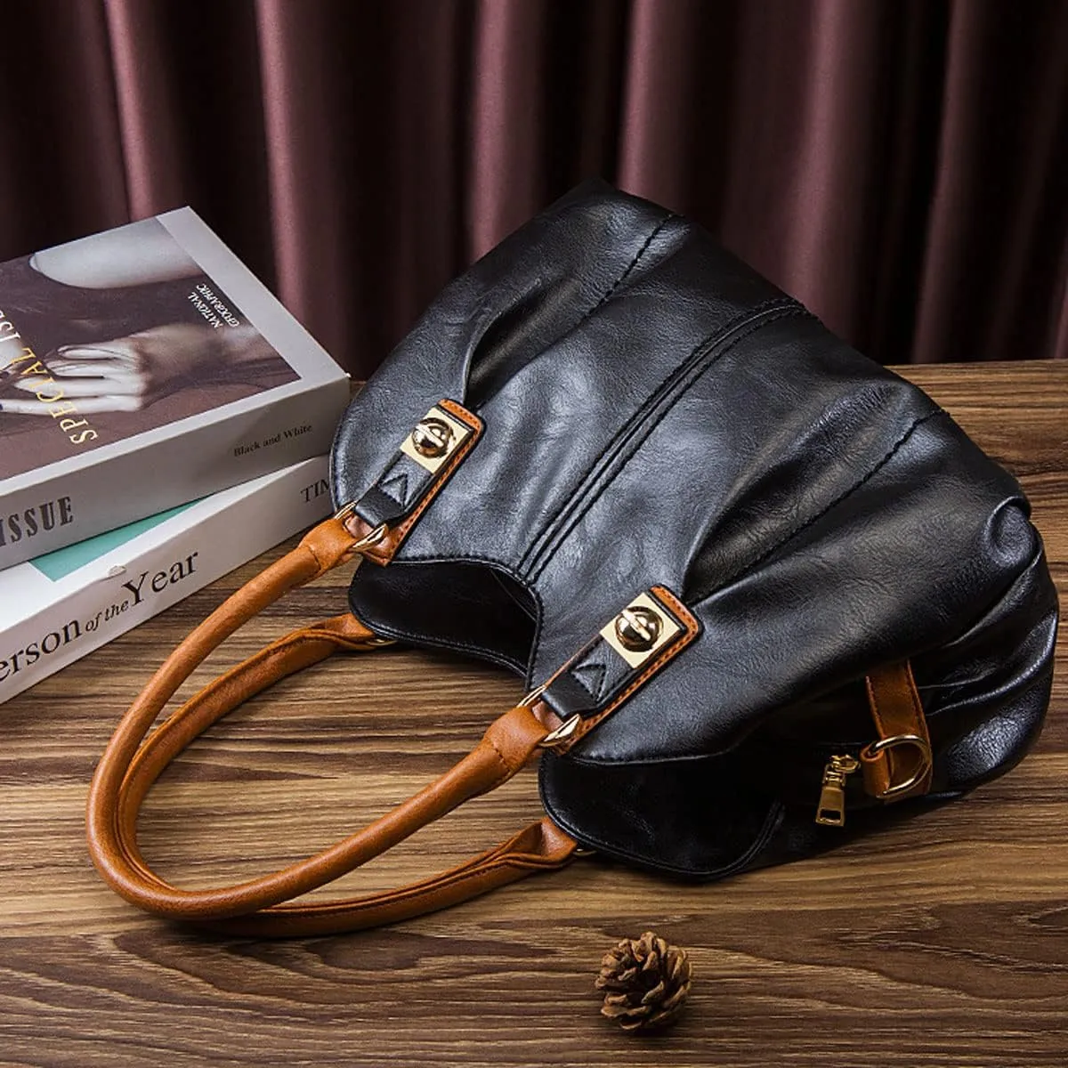 Women 4 Pcs Top Handle Satchel Hobo Handbag Set Large Tote  Purse  Shoulder Bag Card Holder