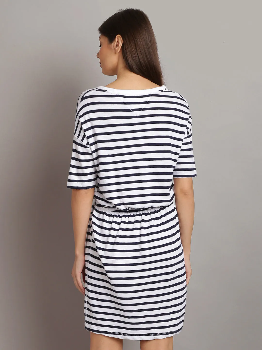 Women Black & White Striped T-shirt Dress