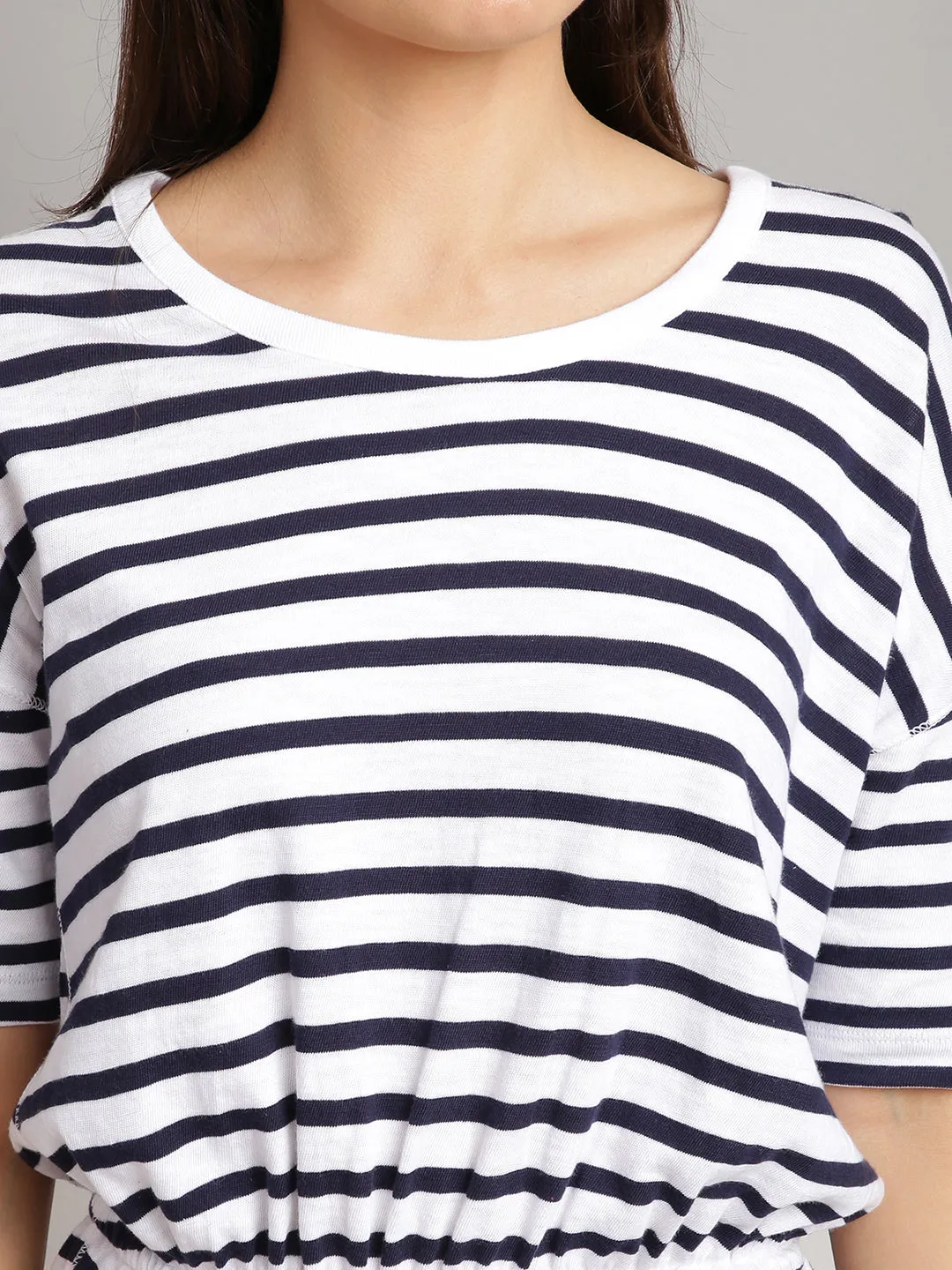 Women Black & White Striped T-shirt Dress