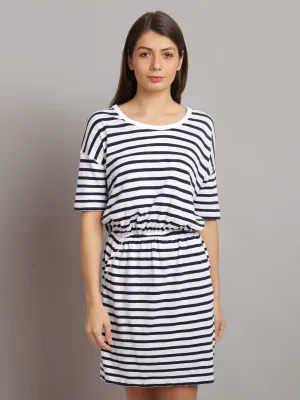 Women Black & White Striped T-shirt Dress
