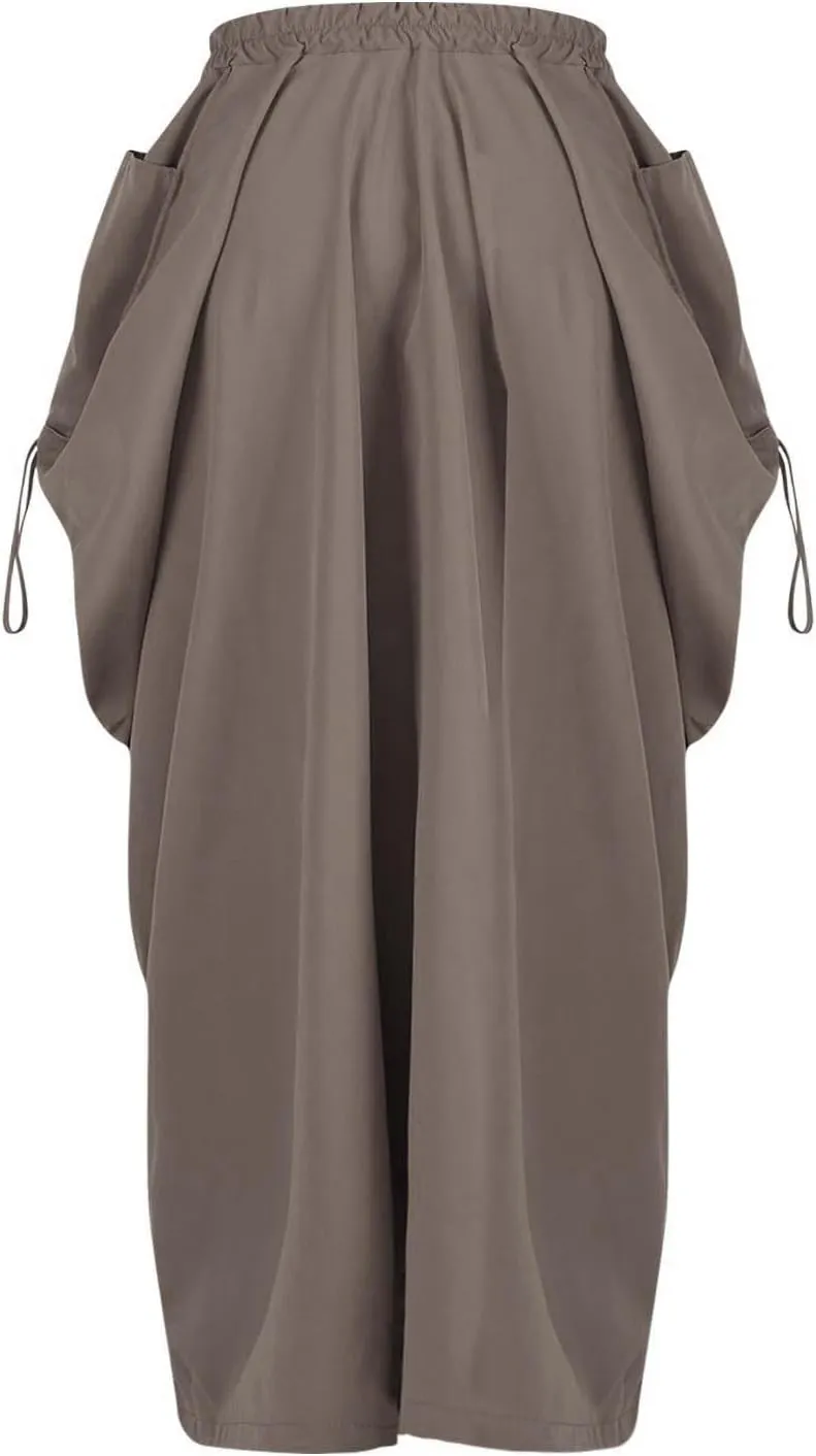 Women Boho Maxi Skirt Elastic High Waist Stretch Long Skirt Casual Y2k Fashion Cargo Skirt with Two Side Pockets