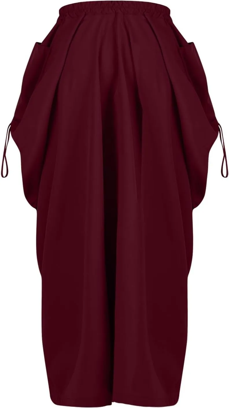 Women Boho Maxi Skirt Elastic High Waist Stretch Long Skirt Casual Y2k Fashion Cargo Skirt with Two Side Pockets