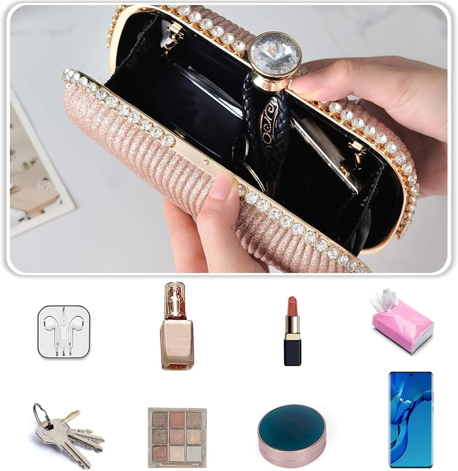 Women Clutch Bag Rhinestone Evening Bag Bridal Wedding Bag Elegant Crossbody Bag