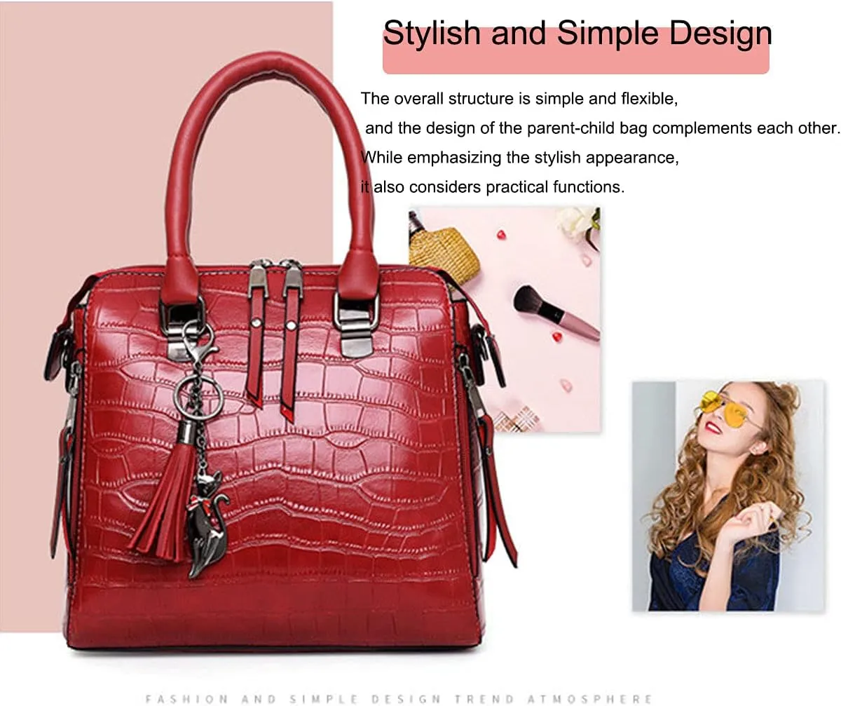 Women Fashion Handbags Tassel Pendant Wallet Tote Bag Shoulder Bag Top Handle Satchel Purse Set 4pcs