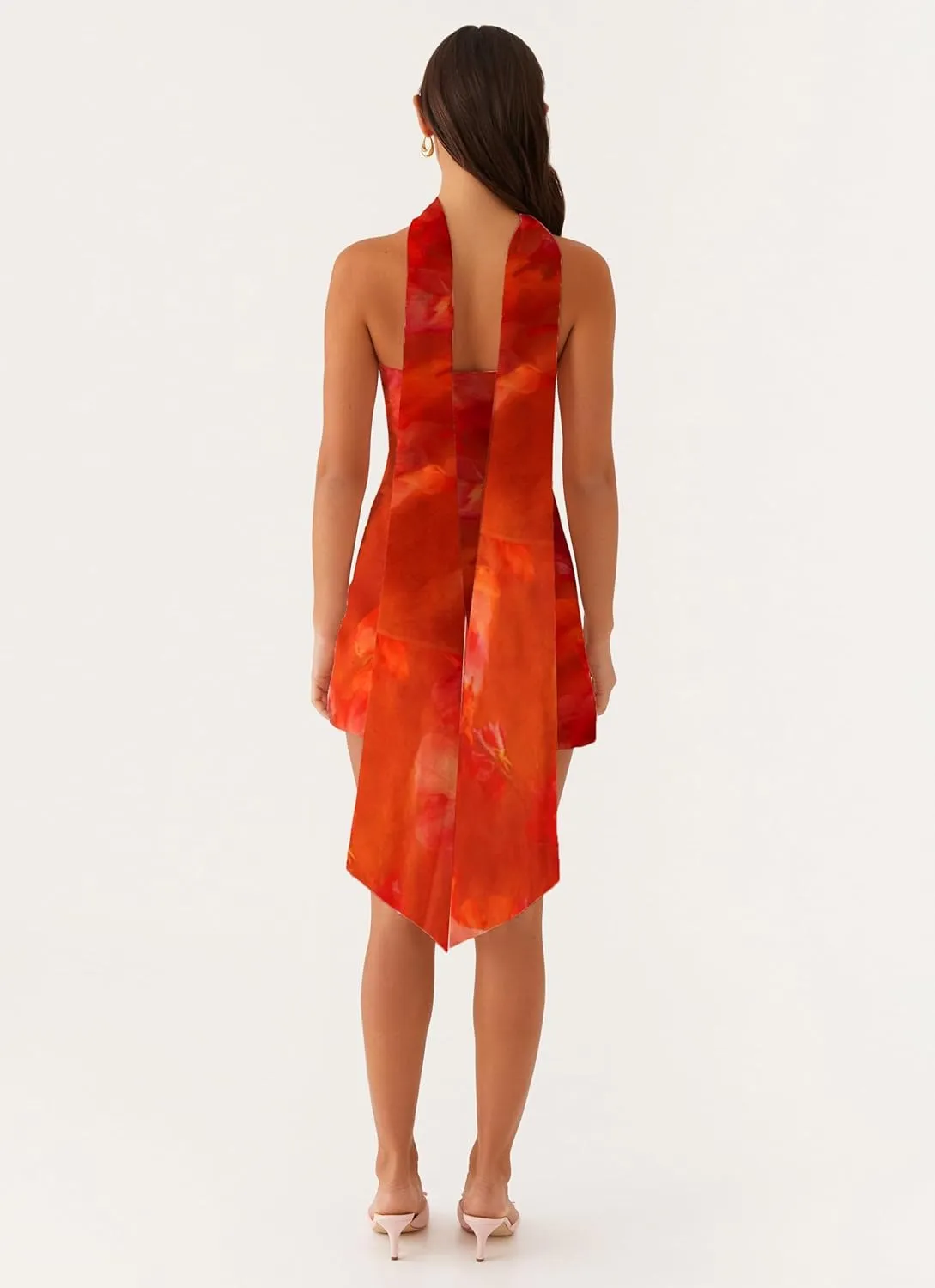Women Floral Strapless Tube Mini Dress Y2K Flower Backless Bodycon Summer Formal Cocktail Short Dress with Scarf