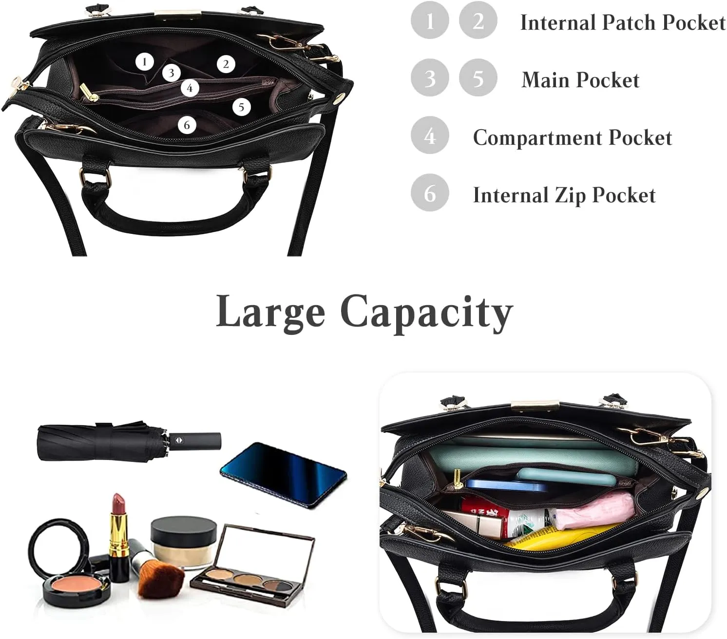 Women Handbag Tote Bag PU Leather Shoulder Bag Crossbody Bag Waterproof Satchel Bag Messenger Bag for Work Travel
