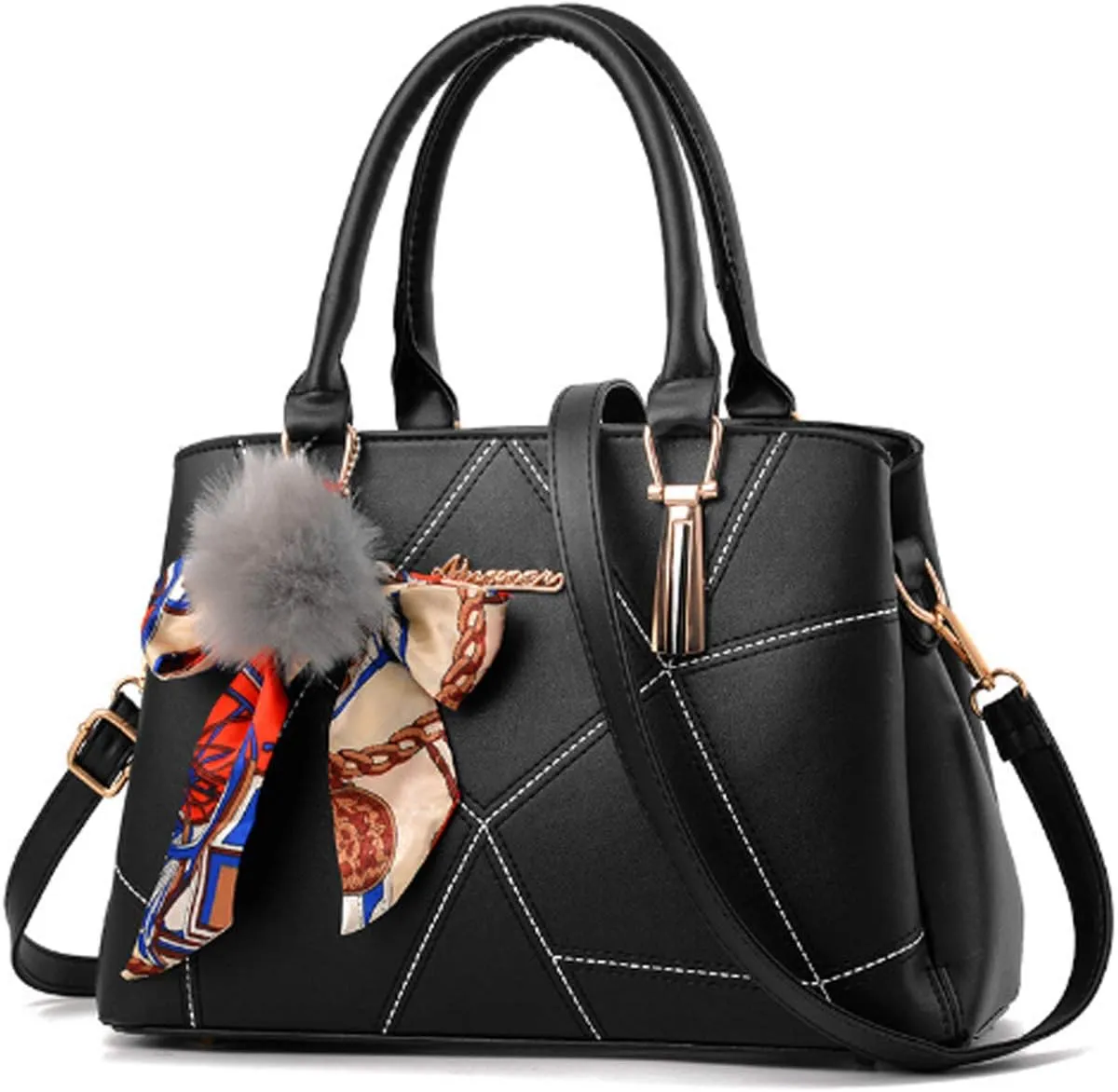 Women Handbags Ladies Fashion PU Leather Cross-body Tote Bag with Hairball