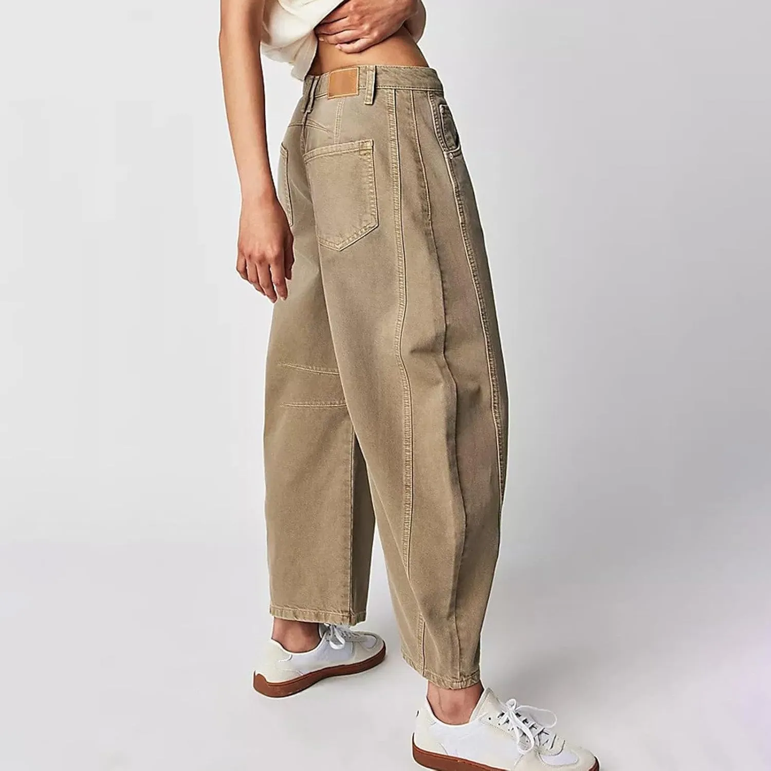 Women Linen Blend Summer Loose Flowy Palazzo Pants Elastic Waisted Bootcut Slim-Fit Palazzo Pants Travel