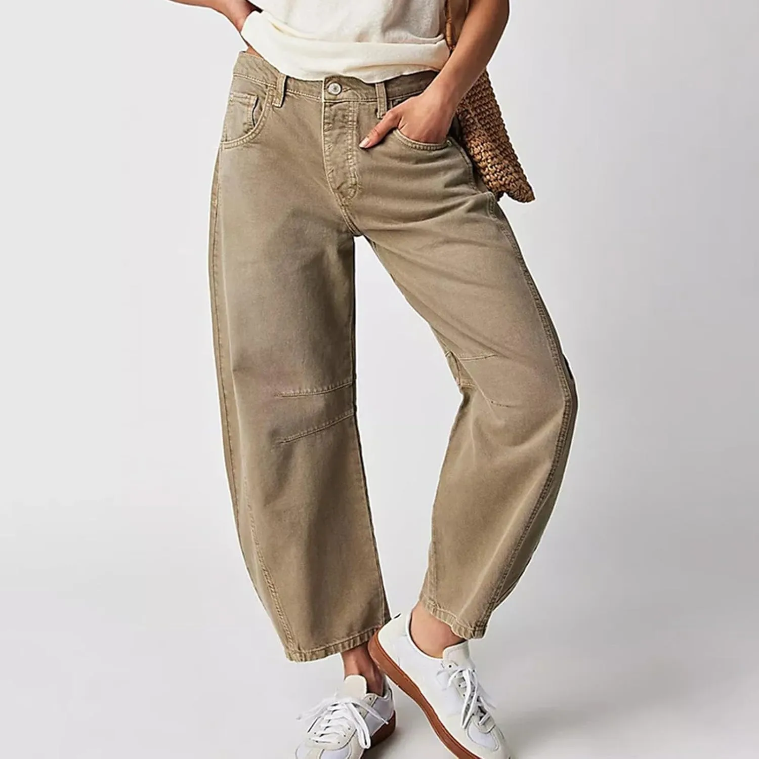 Women Linen Blend Summer Loose Flowy Palazzo Pants Elastic Waisted Bootcut Slim-Fit Palazzo Pants Travel