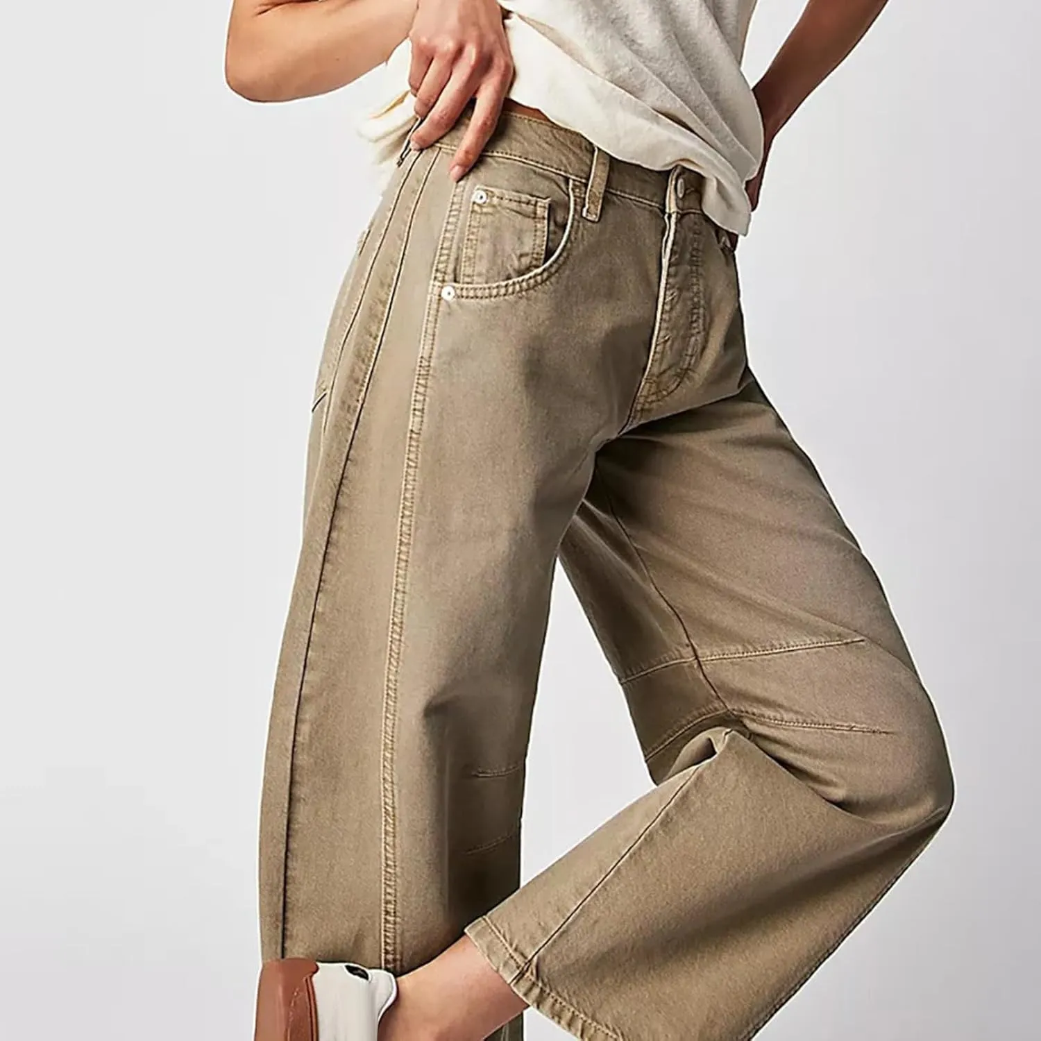 Women Linen Blend Summer Loose Flowy Palazzo Pants Elastic Waisted Bootcut Slim-Fit Palazzo Pants Travel