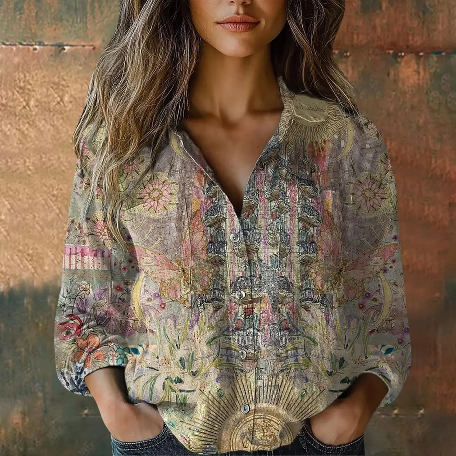 Women Linen Button Down Shirt Button Down Blouses Tops Sleeve Christmas Fall Jacket Dress Shirts for Women Blouse Blue