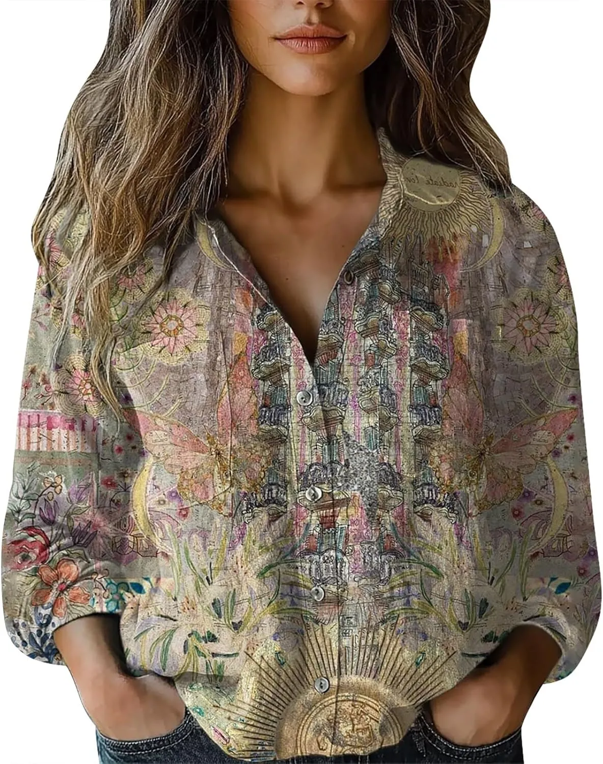 Women Linen Button Down Shirt Button Down Blouses Tops Sleeve Christmas Fall Jacket Dress Shirts for Women Blouse Blue