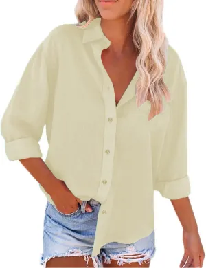 Women Linen Button Down Shirt Button Down Blouses Tops Sleeve Christmas Fall Jacket Dress Shirts for Women Blouse Blue