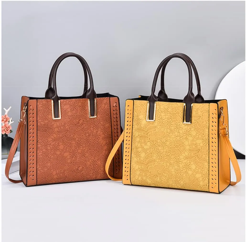 Women Retro Handbag Large Leather Tote Bag Ladies Top Handle Satchel Purse Fashion Crossbody Bag with Zipper (Black)