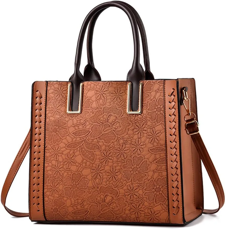 Women Retro Handbag Large Leather Tote Bag Ladies Top Handle Satchel Purse Fashion Crossbody Bag with Zipper (Black)