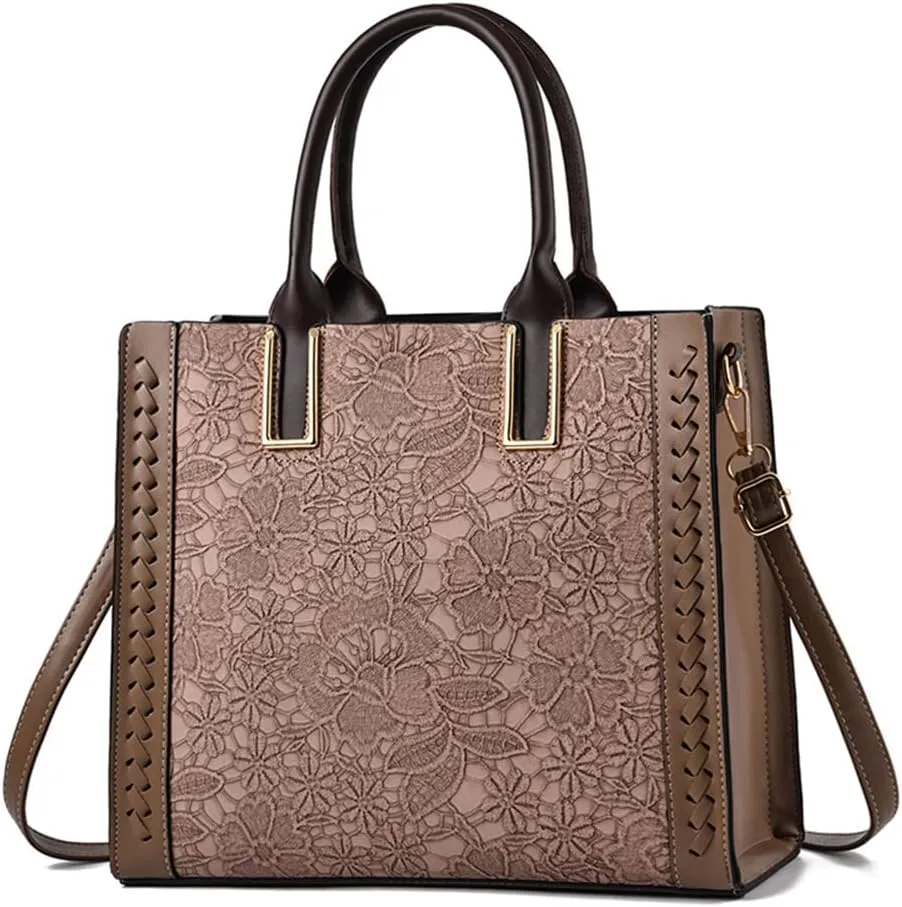 Women Retro Handbag Large Leather Tote Bag Ladies Top Handle Satchel Purse Fashion Crossbody Bag with Zipper (Black)