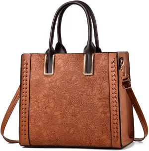 Women Retro Handbag Large Leather Tote Bag Ladies Top Handle Satchel Purse Fashion Crossbody Bag with Zipper (Black)