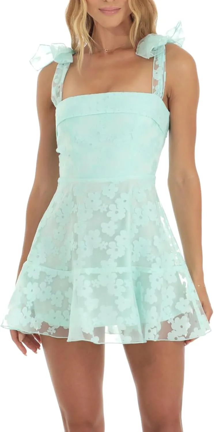 Women Short Graduation Dress Floral Print Cute Babydoll Mini Summer Sleeveless Backless Flowy Dress