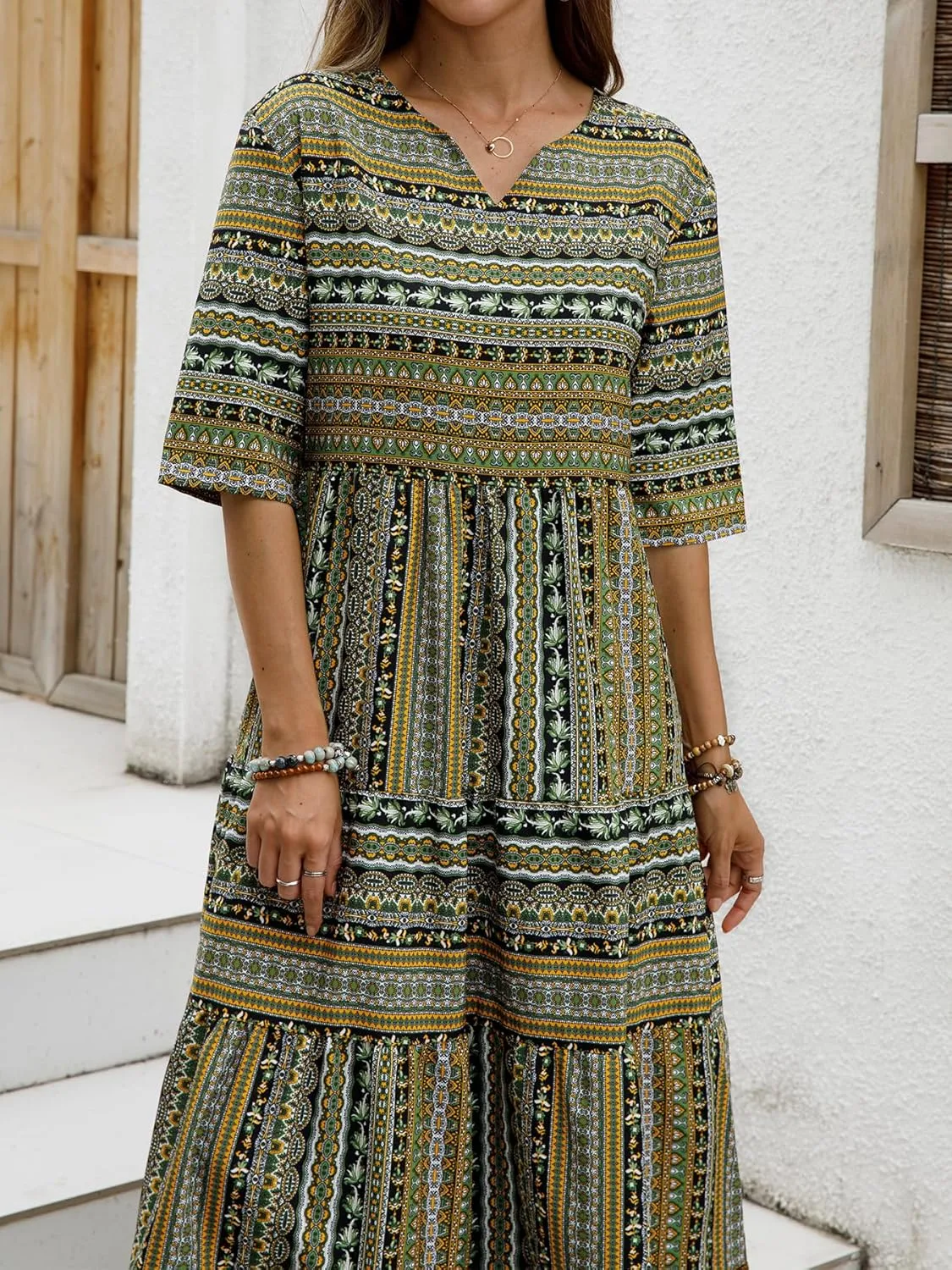 Women Short Sleeves Ruffle Floral Flowy Boho Dress Long Maxi Beach Sundress