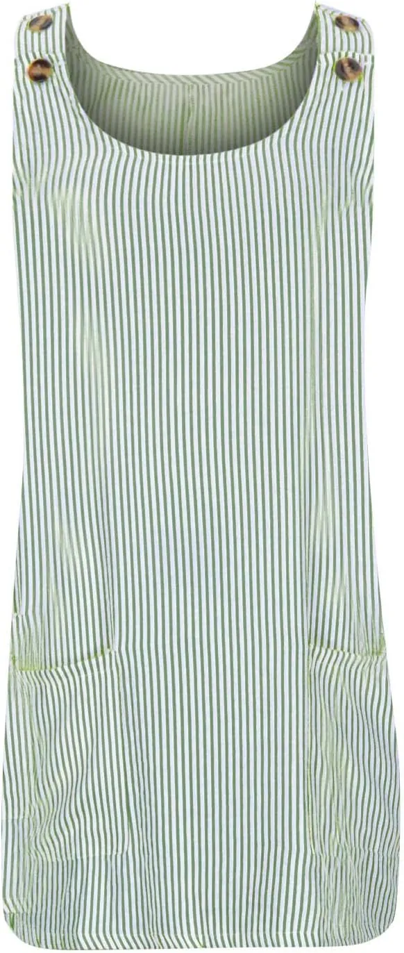 Women Summer Dresses Striped Loose Athletic Dress Sleeveeless Round Neck Hot Shot Mini Dress with Pockets