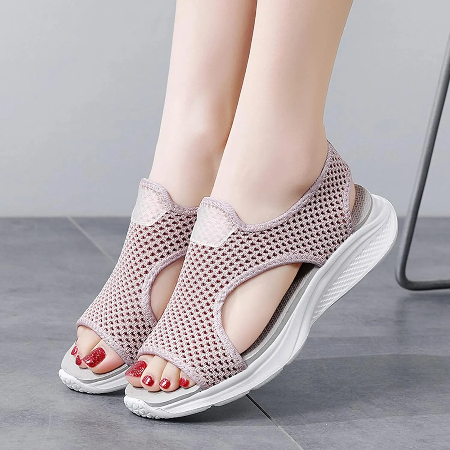 Women Summer Mesh Beach Slip On Sport Hollow Casual Open Toe Flat Soft Bottom Breathable Shoes S Women Sandals
