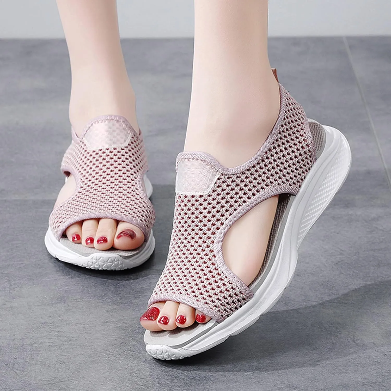 Women Summer Mesh Beach Slip On Sport Hollow Casual Open Toe Flat Soft Bottom Breathable Shoes S Women Sandals