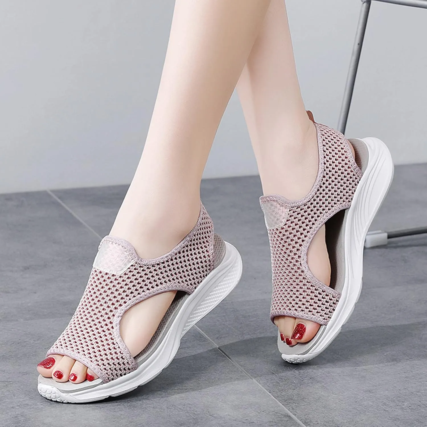 Women Summer Mesh Beach Slip On Sport Hollow Casual Open Toe Flat Soft Bottom Breathable Shoes S Women Sandals