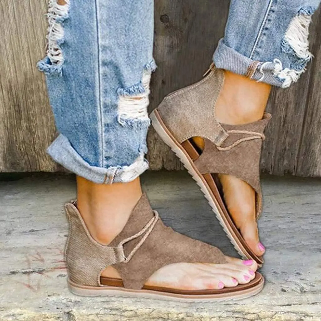 Women Summer -Toe Shoes Zipper Comfy Sandals Lady Casual Beach Sandals