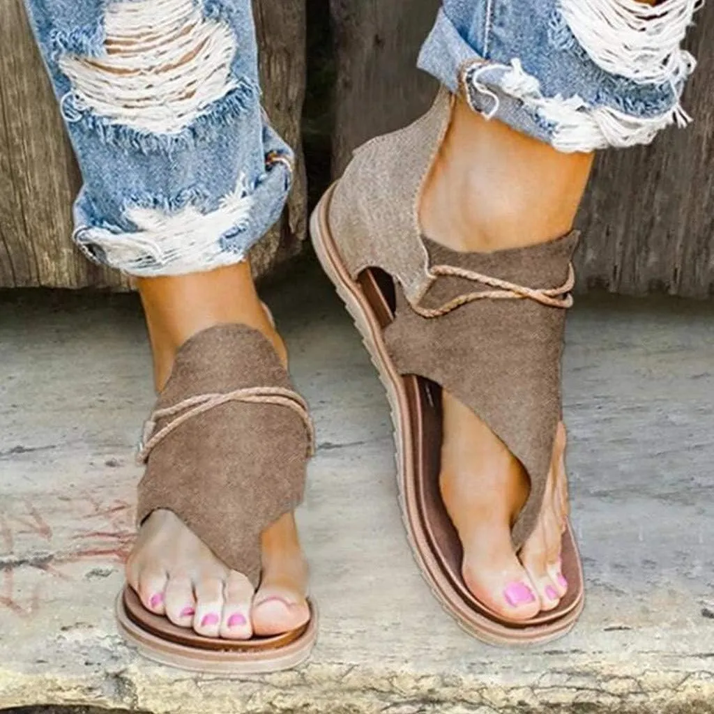 Women Summer -Toe Shoes Zipper Comfy Sandals Lady Casual Beach Sandals