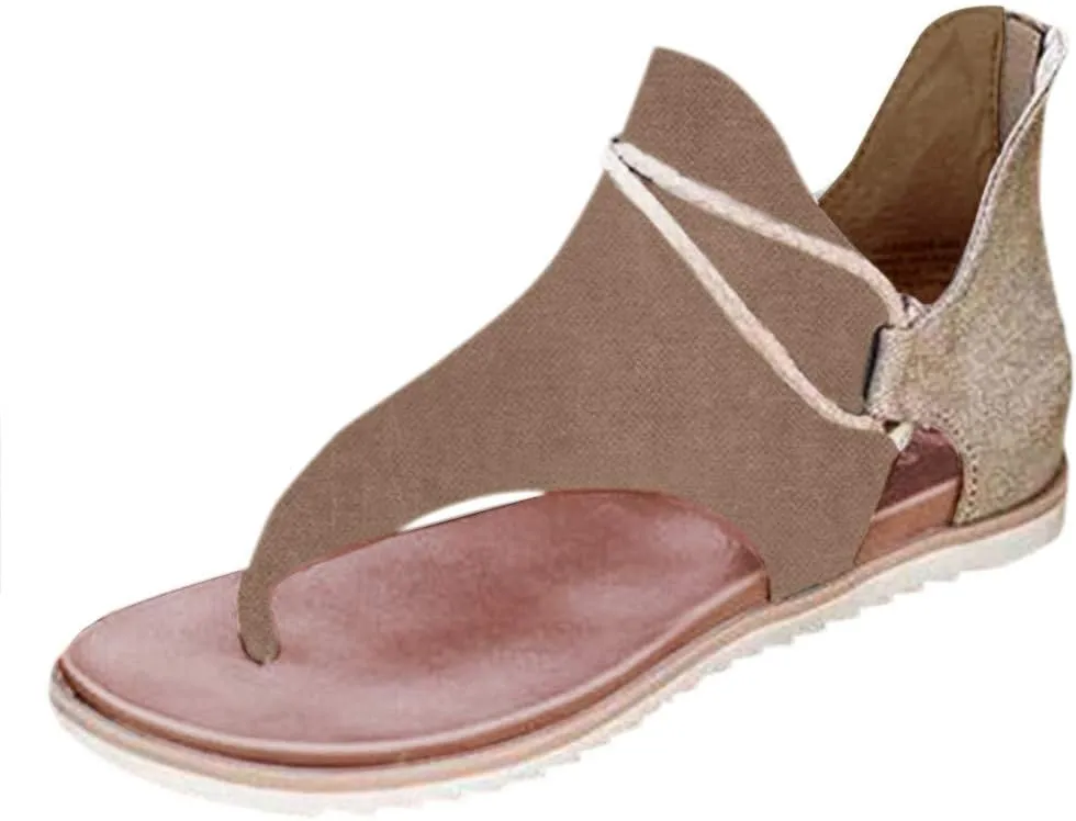 Women Summer -Toe Shoes Zipper Comfy Sandals Lady Casual Beach Sandals